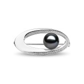 Brosa argint cu perla naturala neagra cu reflexii si pietre DiAmanti SK23489BR_B-G